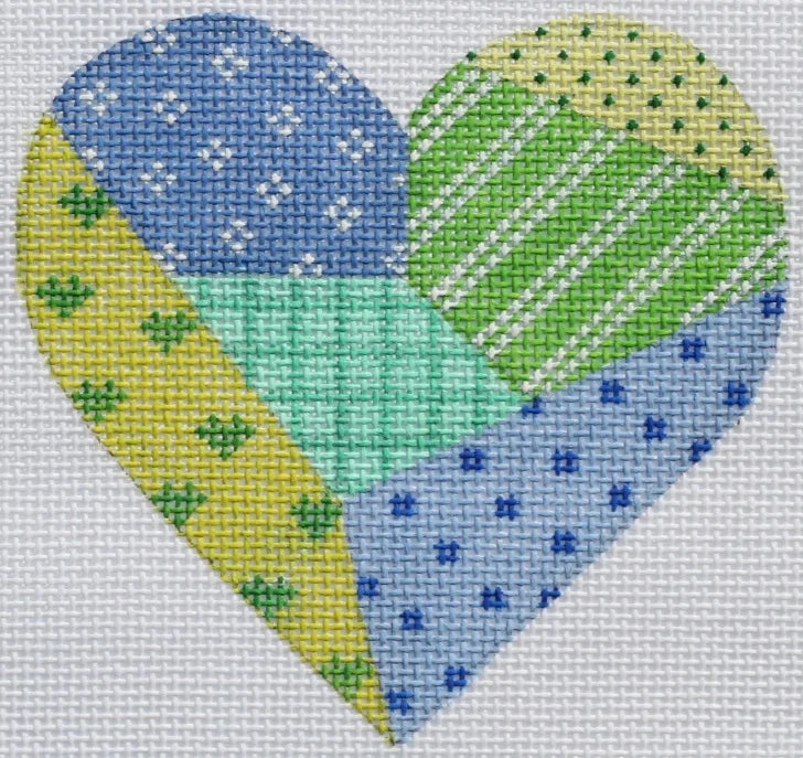 OM-24 - Mini Heart - Patchwork - Bright Blues, and Greens