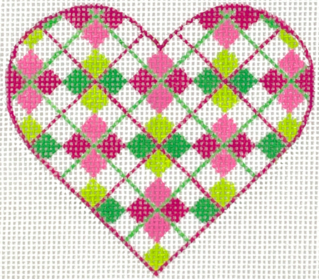 OM-275 - Mini Heart - Argyle - Pinks and Greens