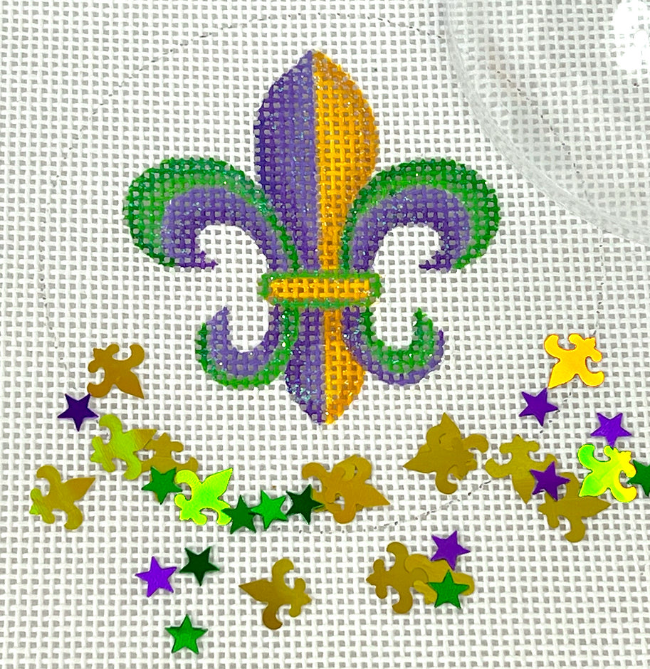 OMD-37 - Clear Dome and Confetti - Mardi Gras - Fleur-de-Lis with Stars