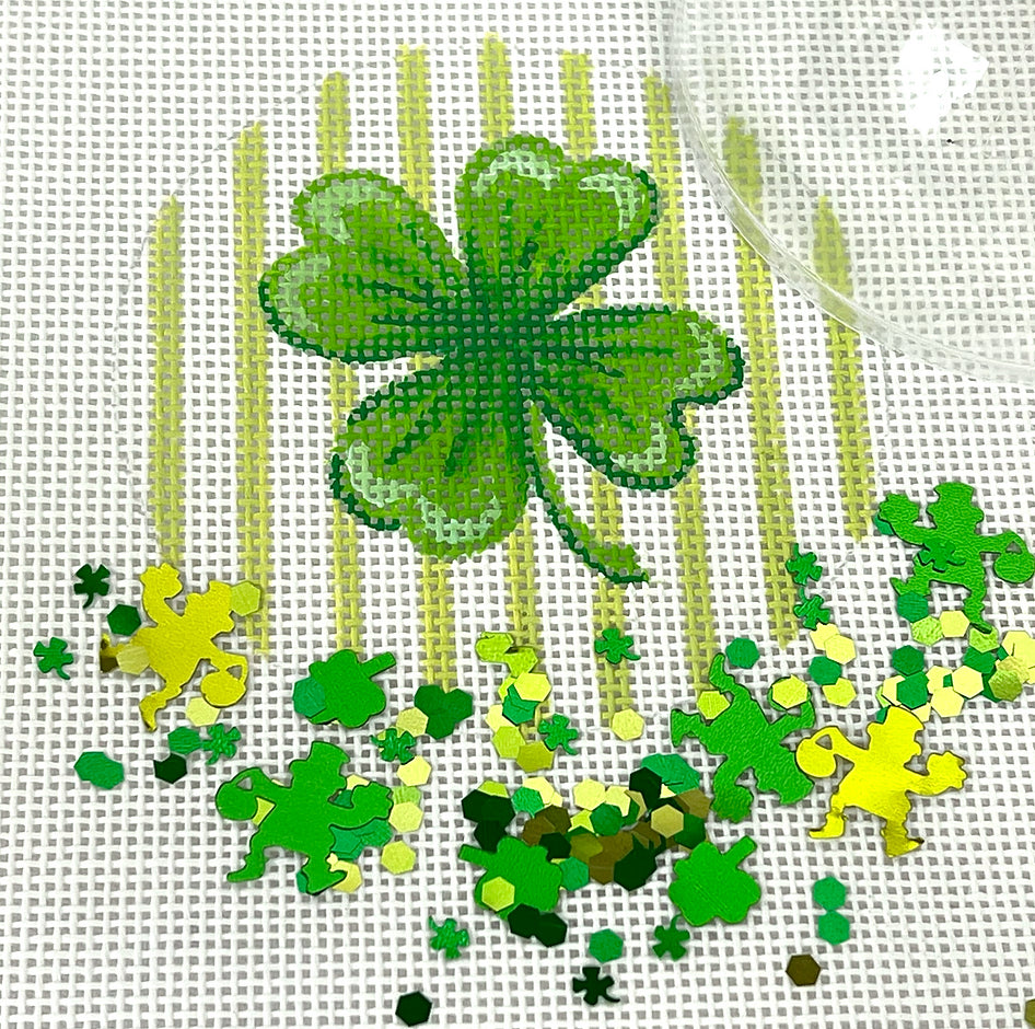 OMD-45 - Clear Dome and Confetti - St Patrick's Day - 4-Leaf Clover