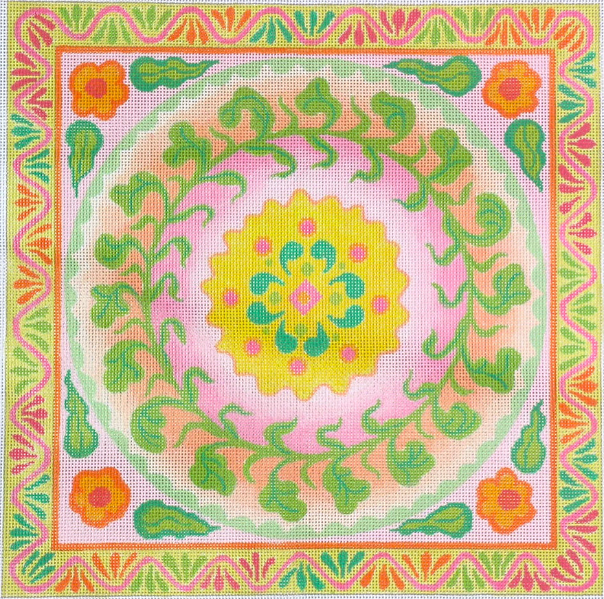 PL-160 - Mexican Embroidery Style Circle in a Square - Summer Melons Palette (Retiring)