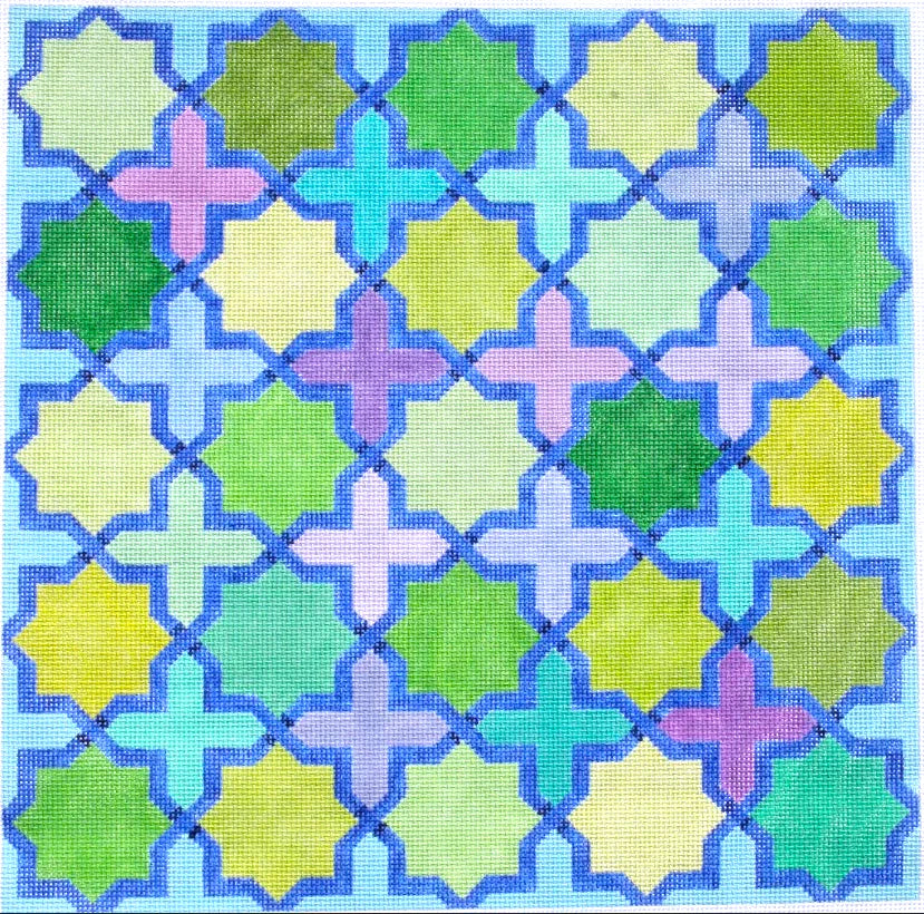PL-285 - Moroccan Tiles - Crosses and Stars in Blues, Greens, Turquoise, and Lavender