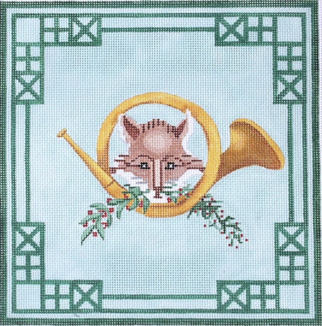 PL-302 - Fox and Hunting Horn with Greenery and Chinoiserie Border