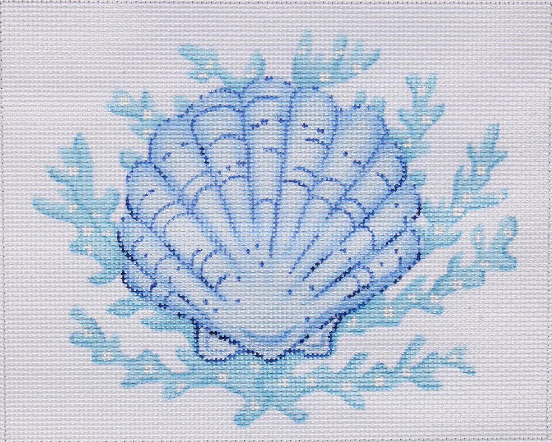 PL-379 - Scallop Shell with Coral - All Shades Blue