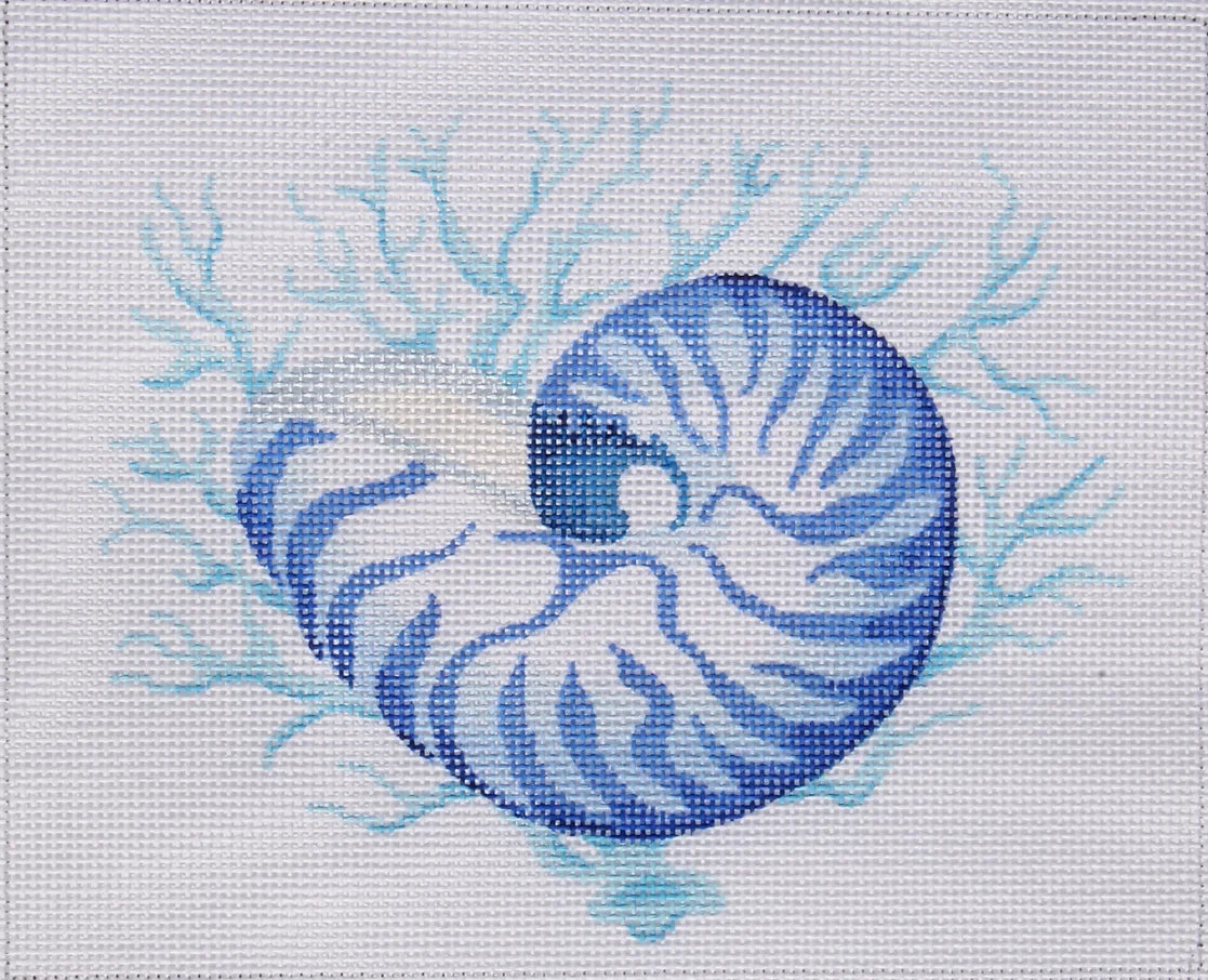 PL-382 - Nautilus Shell with Coral - All Shades Blue