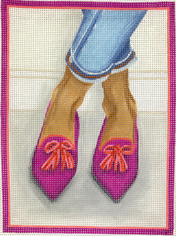 PL-447 - Here's Looking at Shoe - Pointy Flats with Tassels - Plum with Red and Pink