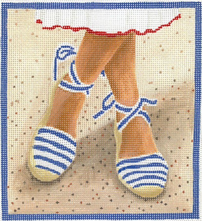PL-452 - Here's Looking at Shoe - Espadrilles with Ankle Ties - French Blue and White