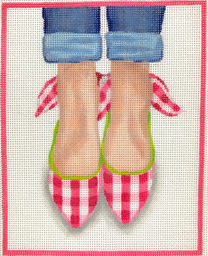 PL-457 - Here's Looking at Shoe - Gingham Wedges with Bows on the Back - Watermellon, Pink, & Lime