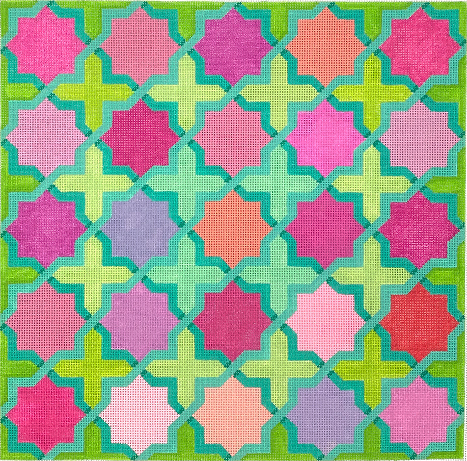 PL-525 - Moroccan Tiles - Crosses and Stars in Bright Pastels