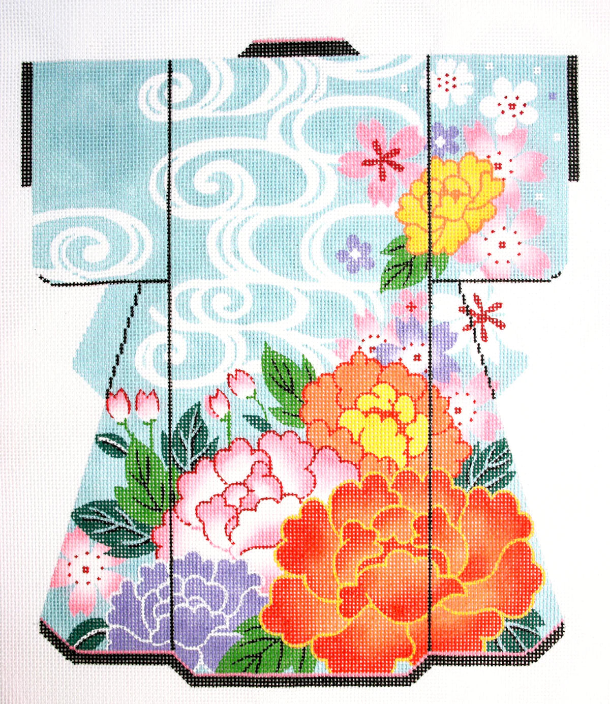 SPM348 - Warm Flowers on Blue Large Kimono