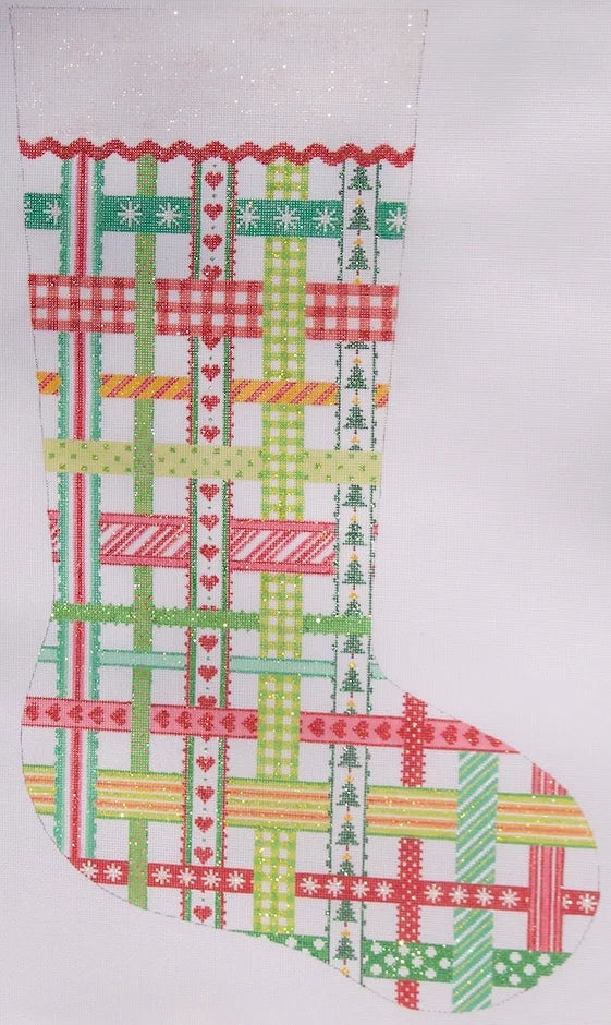 STK-13 - Stocking - Woven Ribbons - Classic Christmas Colors