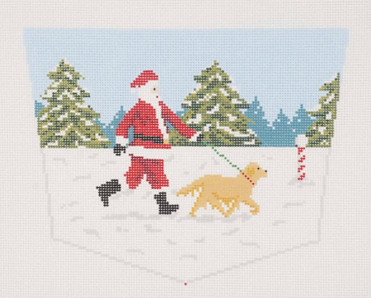 AOK215 - Dog Walking Santa Stocking Cuff - Golden