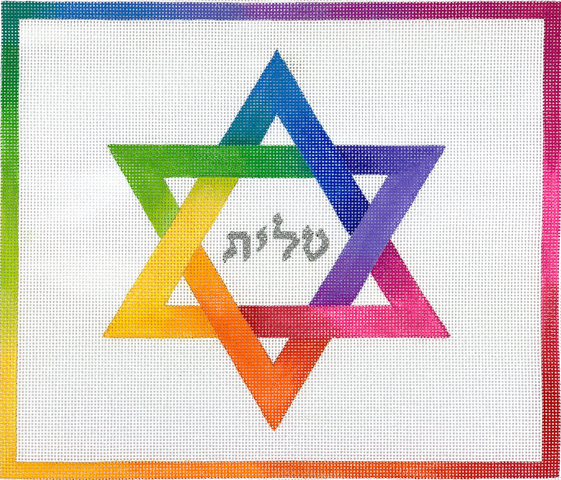 TAL-01 - Tallis/Tallit Bag - Rainbow Star of David - Multi on White