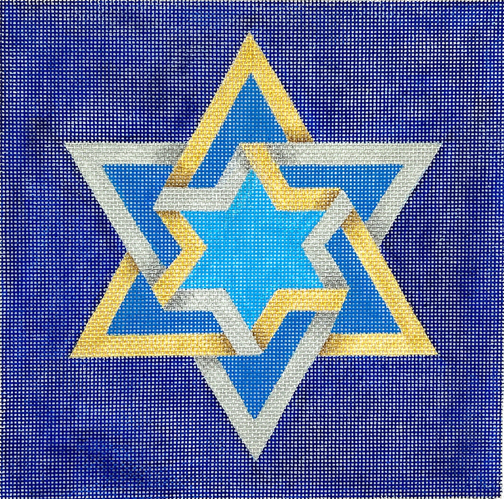 TEF-02 - Tefillin Bag - Double Interlocking Star of David - Golds and Silver