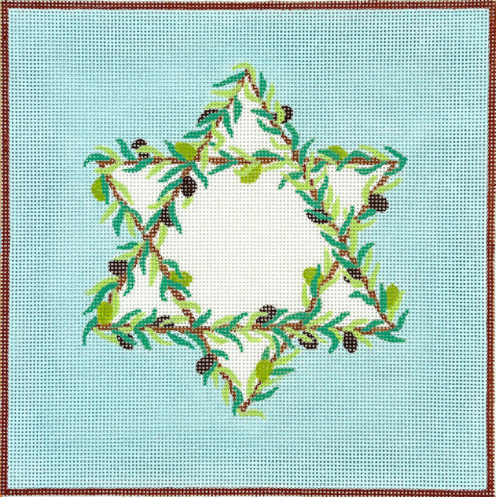 TEF-06 - Tefillin Bag - Olive Branches Star of David on Light Sky Blue