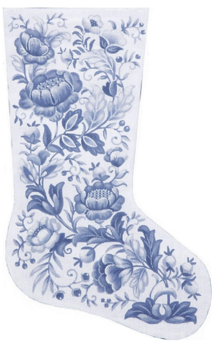 TTAXS320 - Blue Christmas Floral Stocking