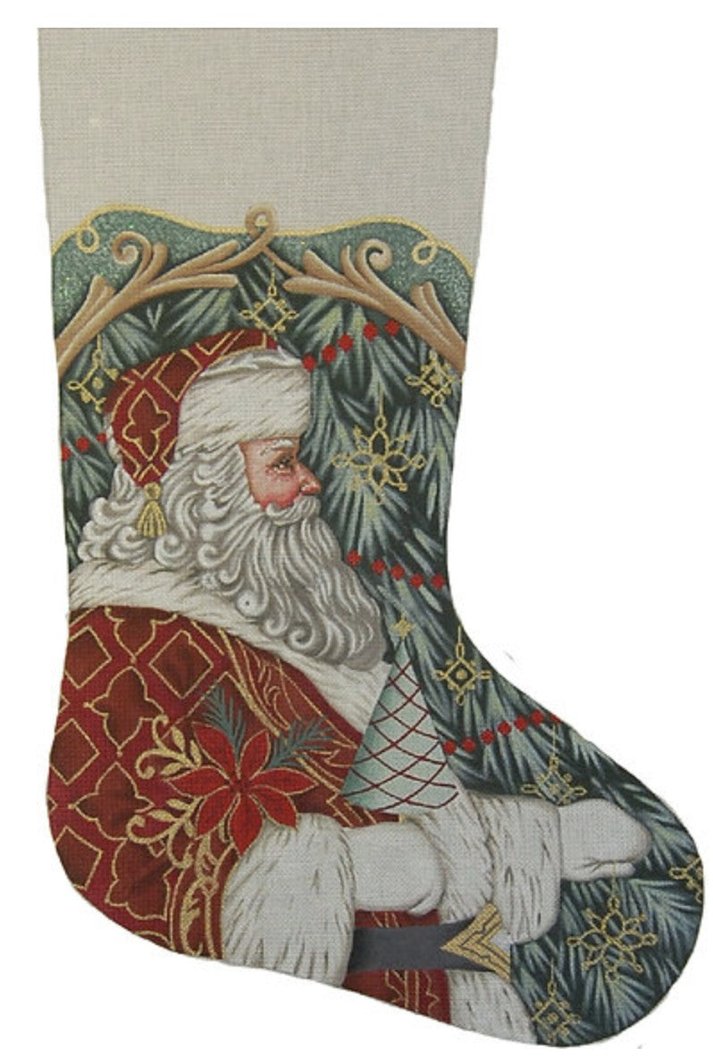 TTAXS462 - Santa with Tree and Poinsettia Stocking
