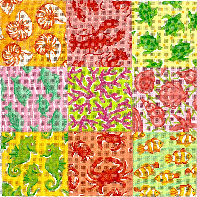 TTT-01 - Tic Tac Toe Board - Lilly-Inspired Seaside Patchwork