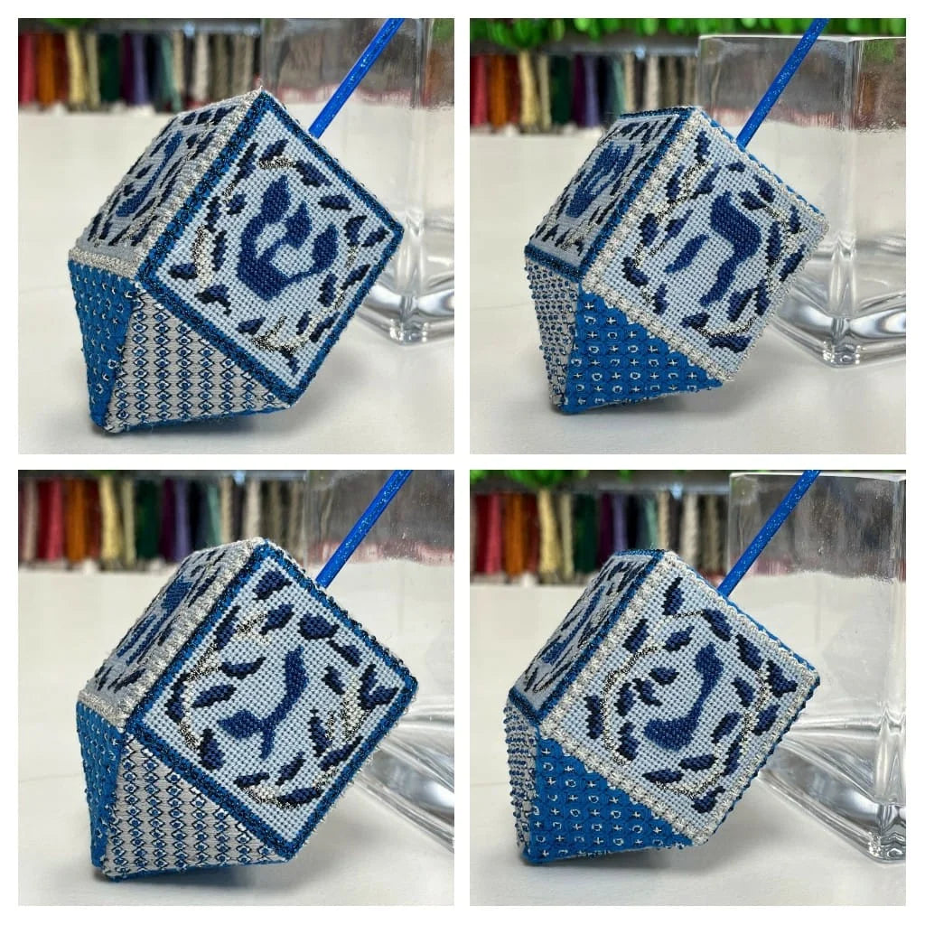 DRE-03 - Dreidel - Tree of Life Branches - Blues and Silver