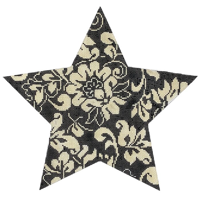 WG12738 - Karen's Damask Tree Topper Star - Black and Ivory