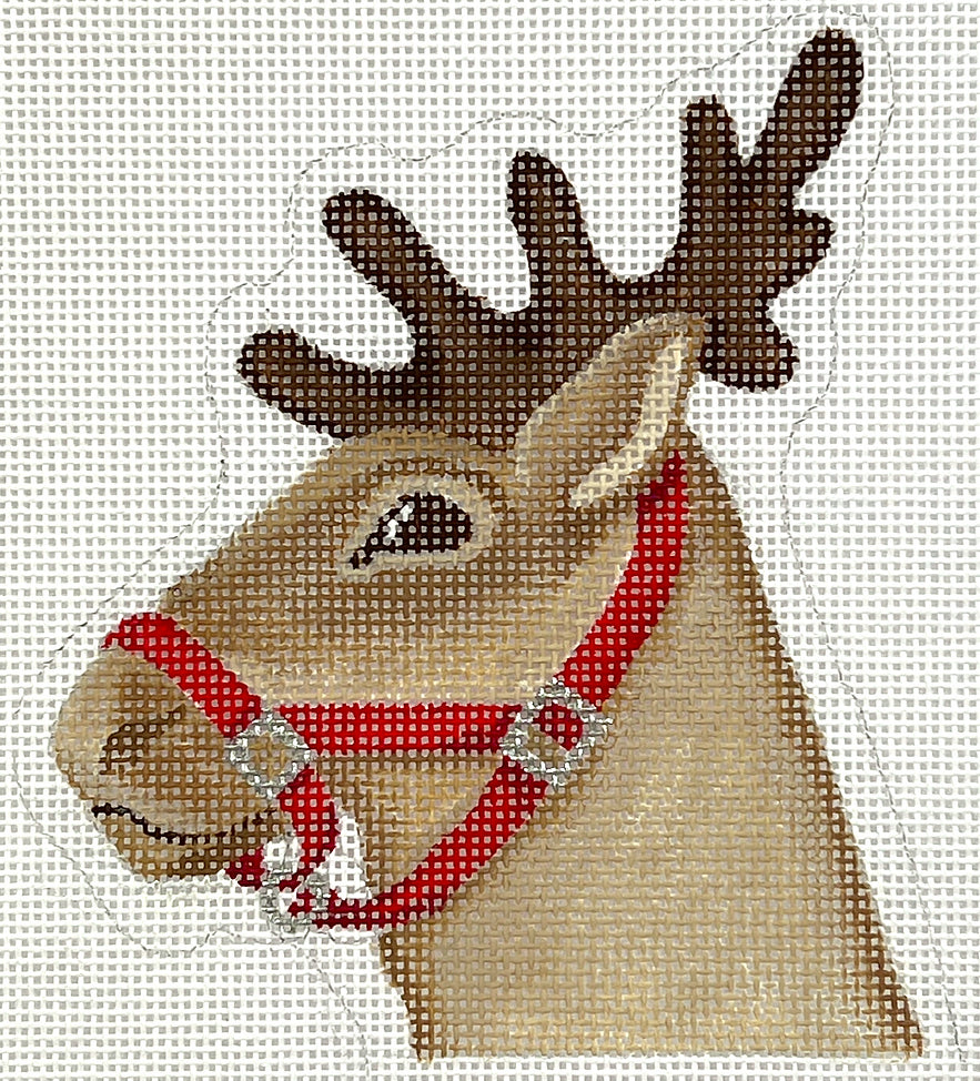 XM-196 - Reindeer with Holly Candy Cane - Tans and Browns