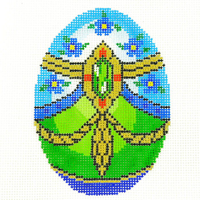 XM482 - Faberge Egg - Green Jewel on Green and Blue