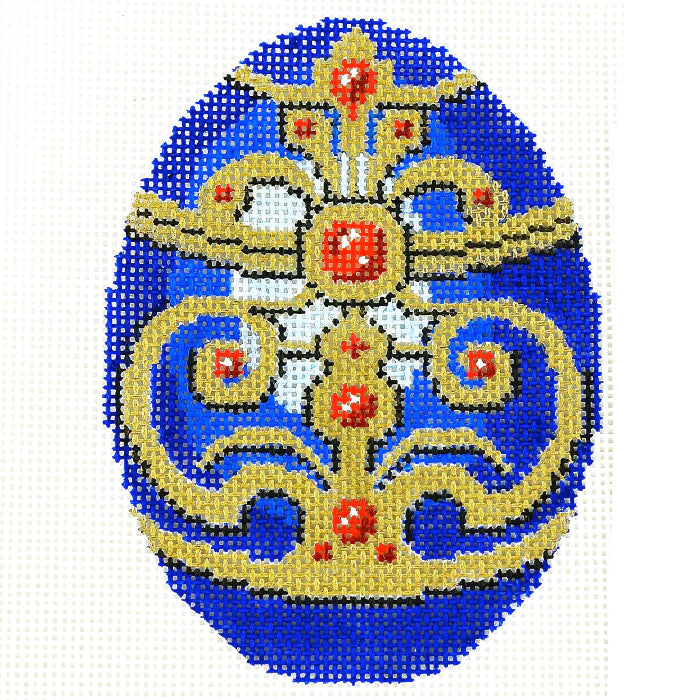 XM484 - Faberge Egg - Red Jewel on Blue