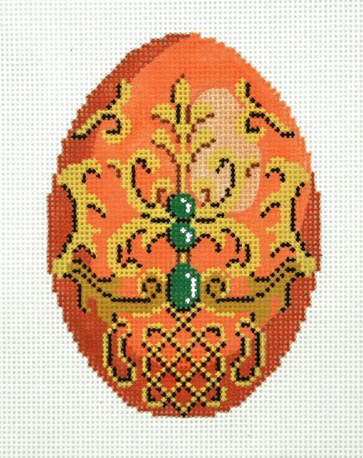 XM498 - Faberge Egg - Green Jewels on Orange