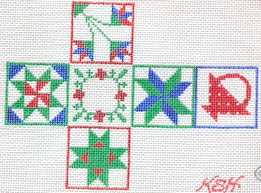 XMCU-01 - Cube with Quilt Patterns #1 - Red, Blue and Green