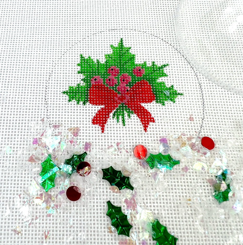 XMD-05 - Clear Dome with Confetti - Holly with Berries and Red Bow