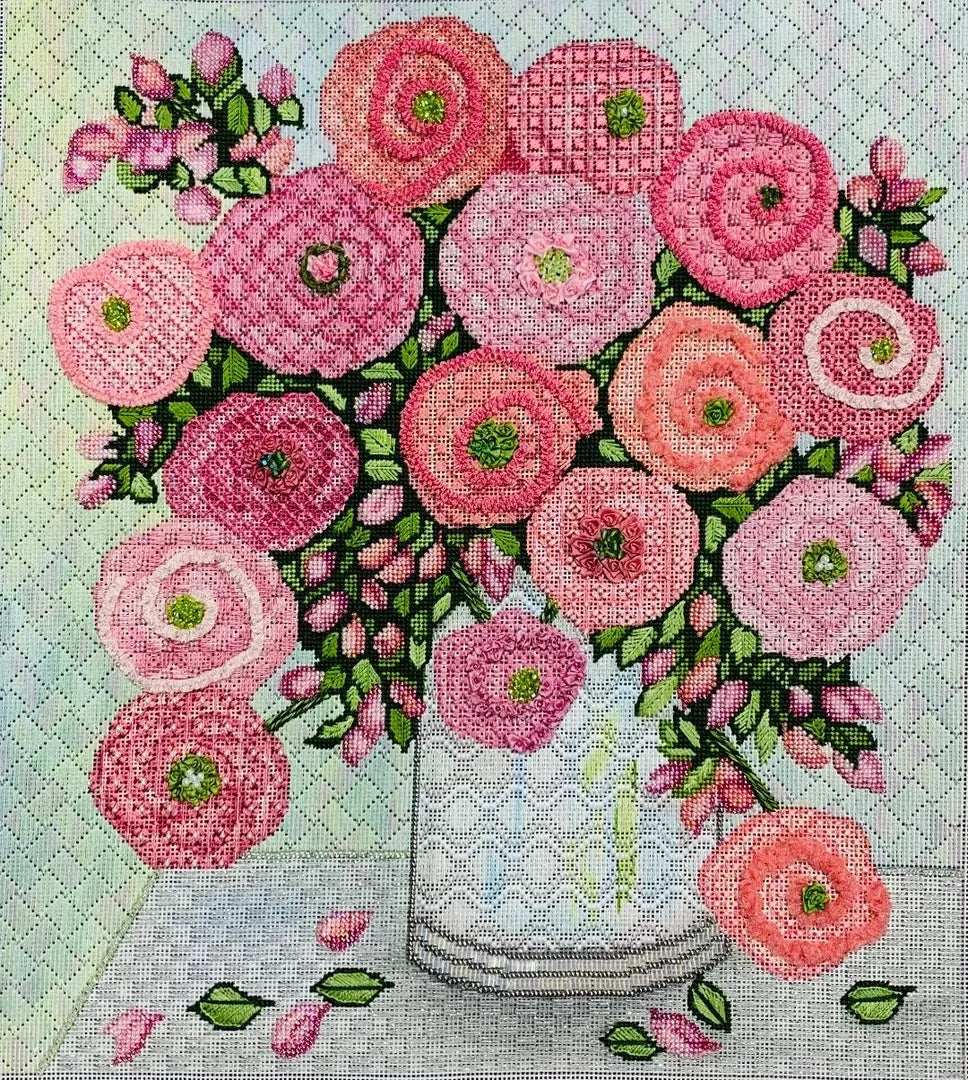 Pink Roses Flower Vase with Guide