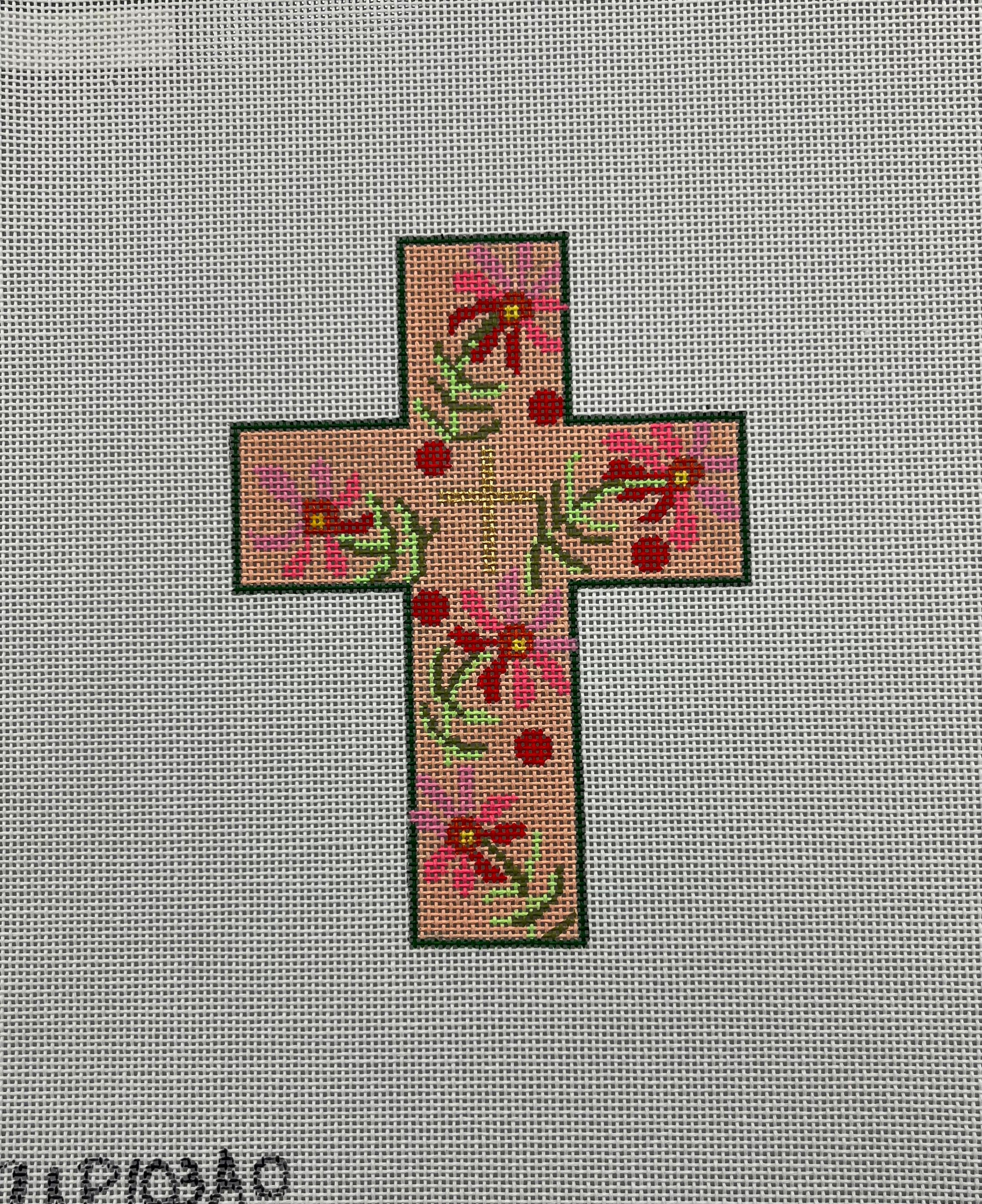 103-AO - Peach with Flowers Cross