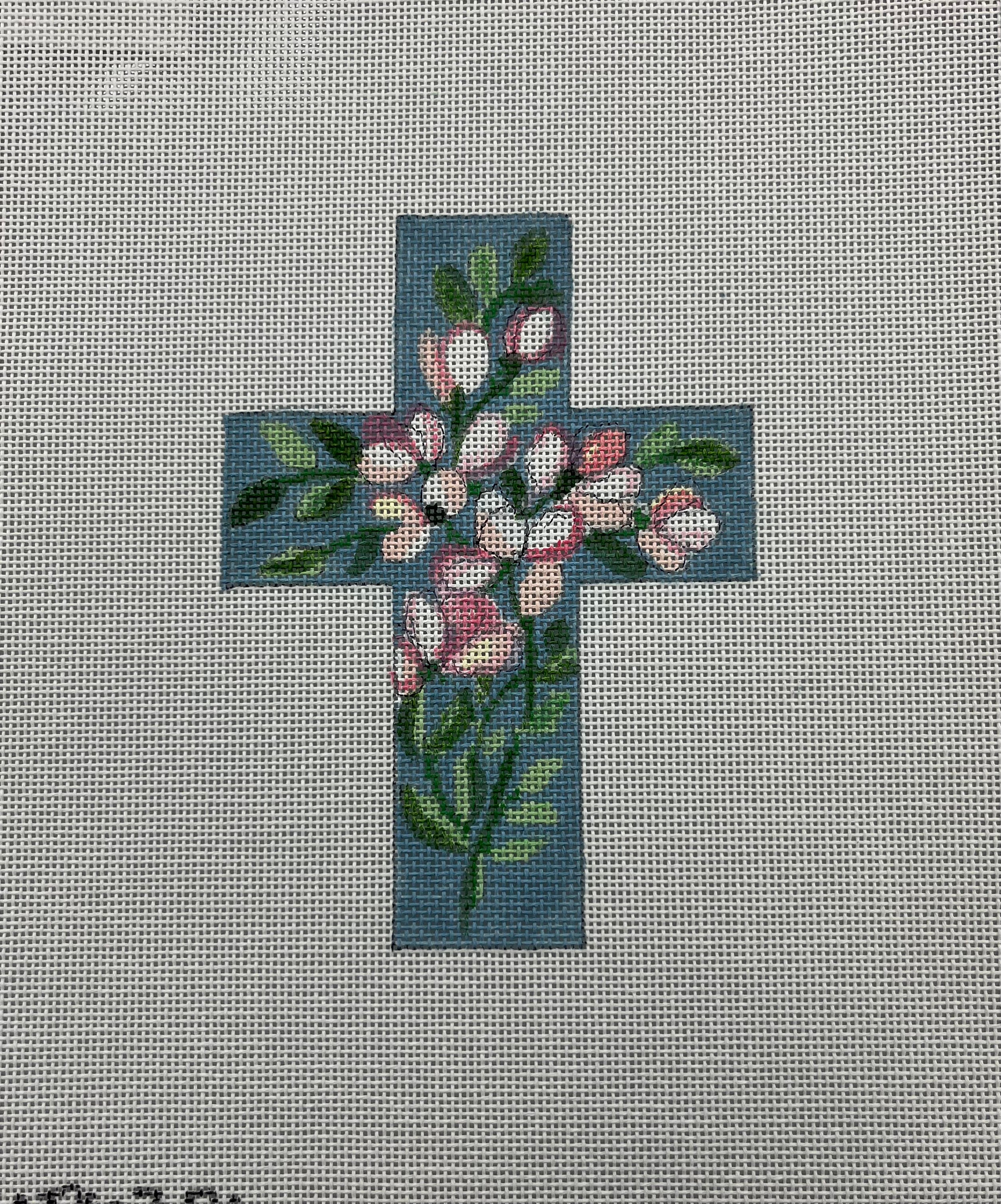 103-BK - Blue with Pink Flowers Cross