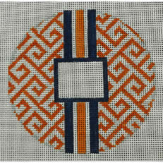 KK-O169J - Greek Key Monogram Box - Orange with Navy Stripe