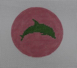 KK-NTO21 - Dolphin on Solid Background - Green and Pale Pink