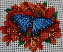 R313 - Blue Butterfly with Orange Flowers