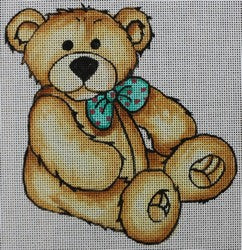 R573 - Light Brown Teddy Bear with Turquoise Polka Dot Bowtie