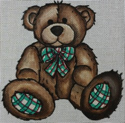 R576 - Brown Teddy Bear with Green Plaid Bowtie