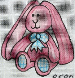 R580 - Pink Striped Bunny with Blue Plaid Bowtie