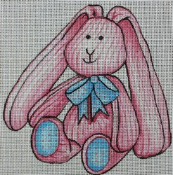 R583 - Pink and White Striped Bunny with Blue Bowtie