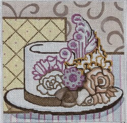 R974 - White Top Hat with Feathers on a Yellow Background