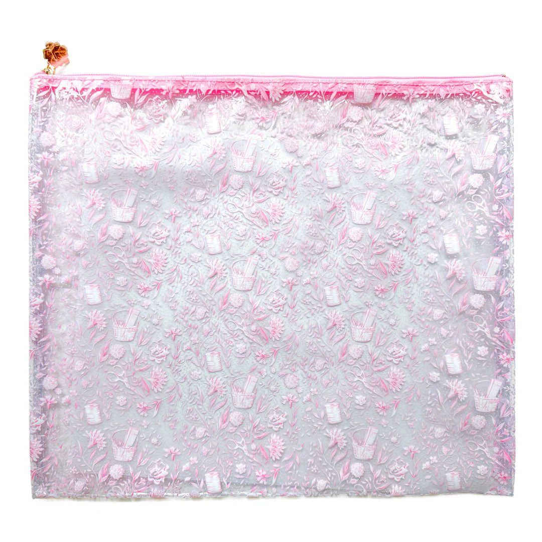 Needlepoint Print Clear PVC Bag in Pink - Extra Large
