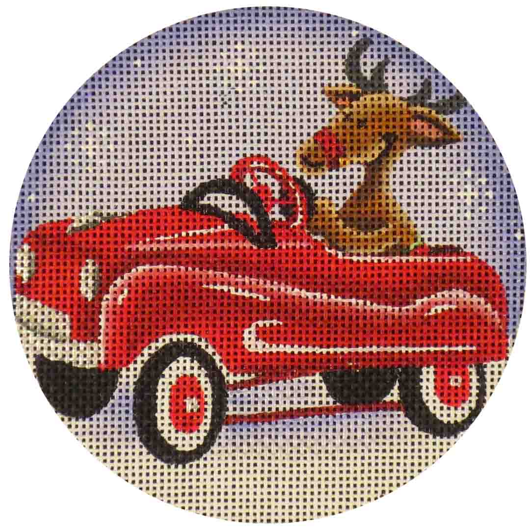 1012C - Shiny Red Car Reindeer