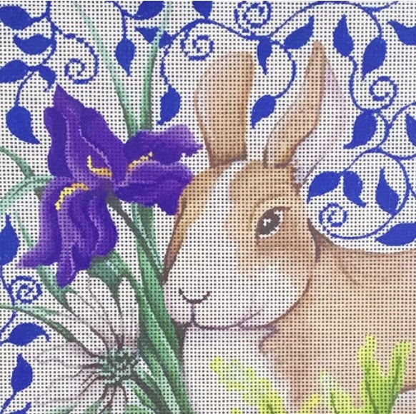 1090 - Bunny Portrait, Blue Leaves - Small