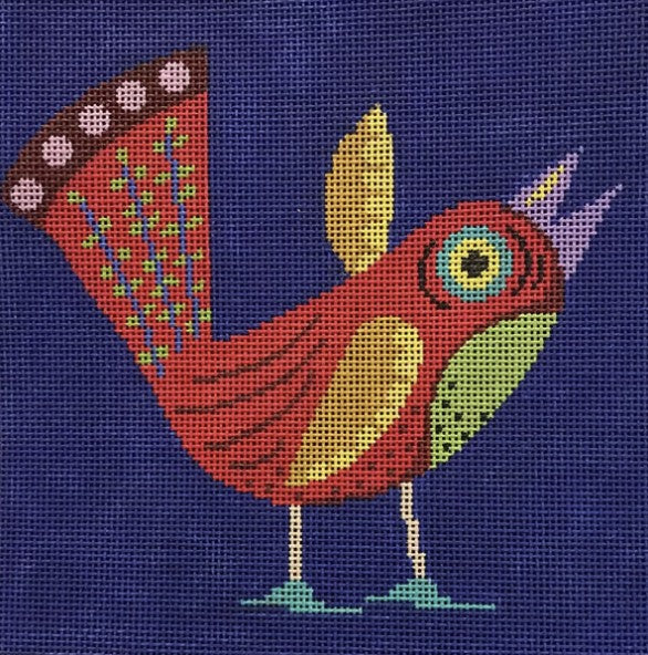 11721 - Red Bird on Blue Background