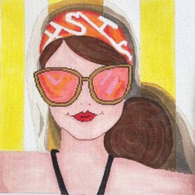 20006 - Sunglass Lady on Yellow and White Towel