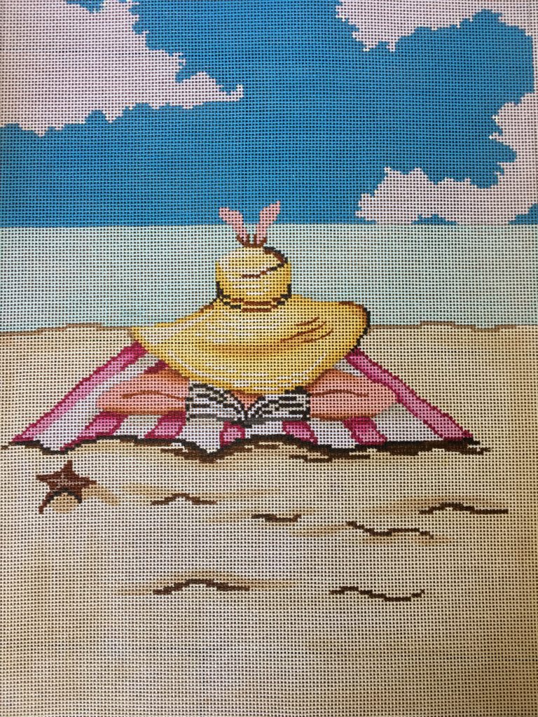20007 - Lady in Big Hat, Reading on the Beach