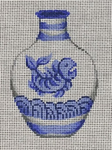 2122 - Blue and White Single Pot with Fish