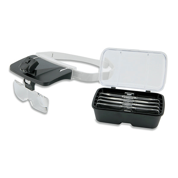 Adjustable Magnifying Visor with Two LED Lights, 5 Removable Lenses, and Case