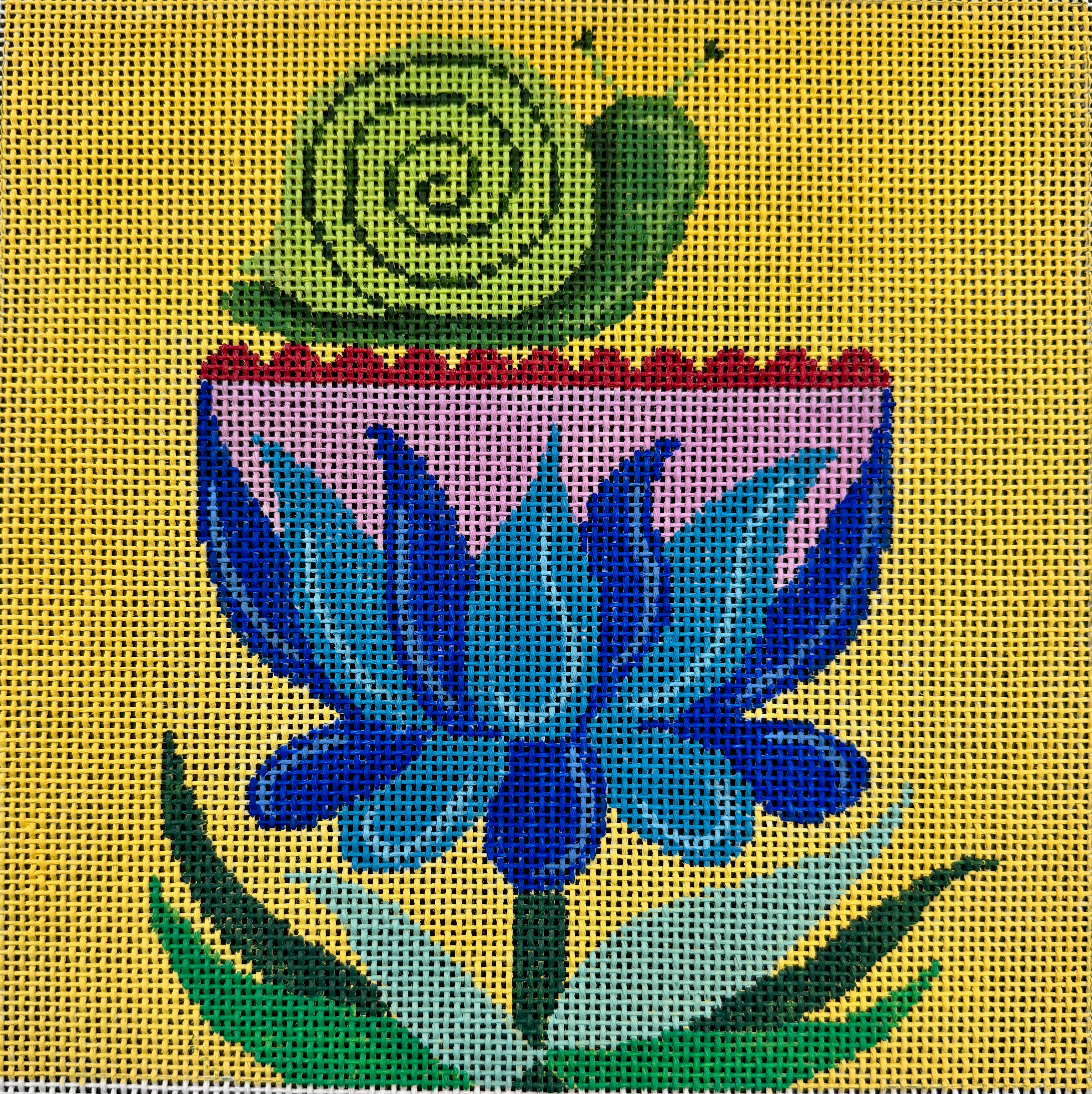 93140 -  Pink and Blue Flower with Snail on Yellow